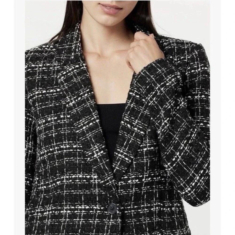 The Drop Blazer Womens Size XS Blake Long Plaid Single Breasted Black Boucle